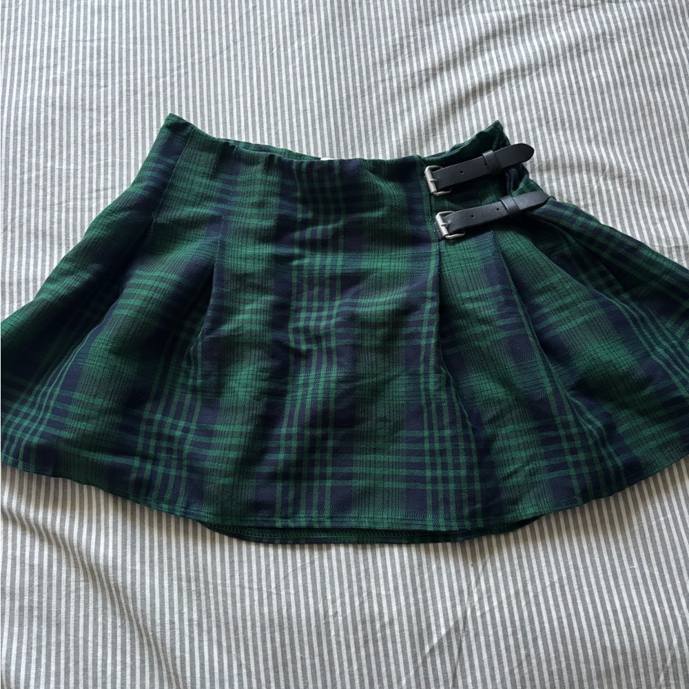 RSQ Green and Black Plaid Mini Skirt